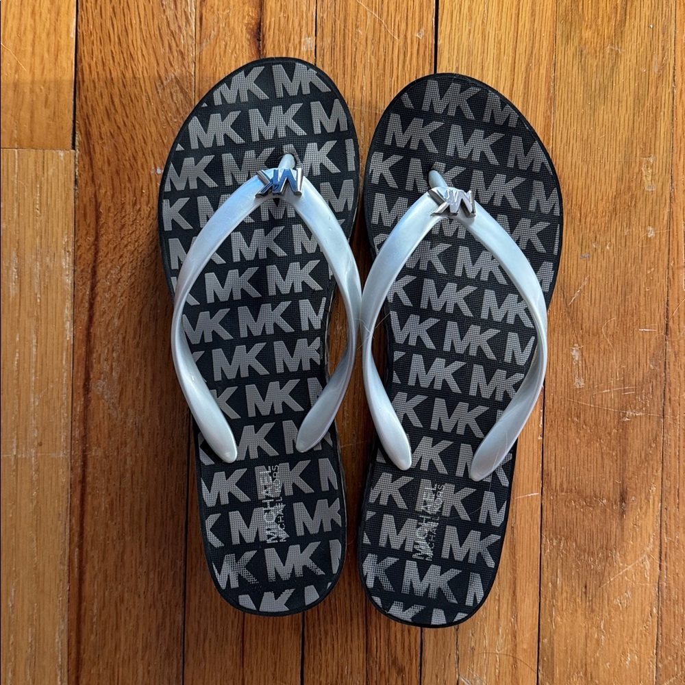 Michael Kors Monogram Black and Silver Sandals